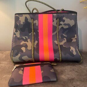 Camo Neoprene Tote | Beach Tote, Gym Bag | Matching Wallet Included | Green Camo